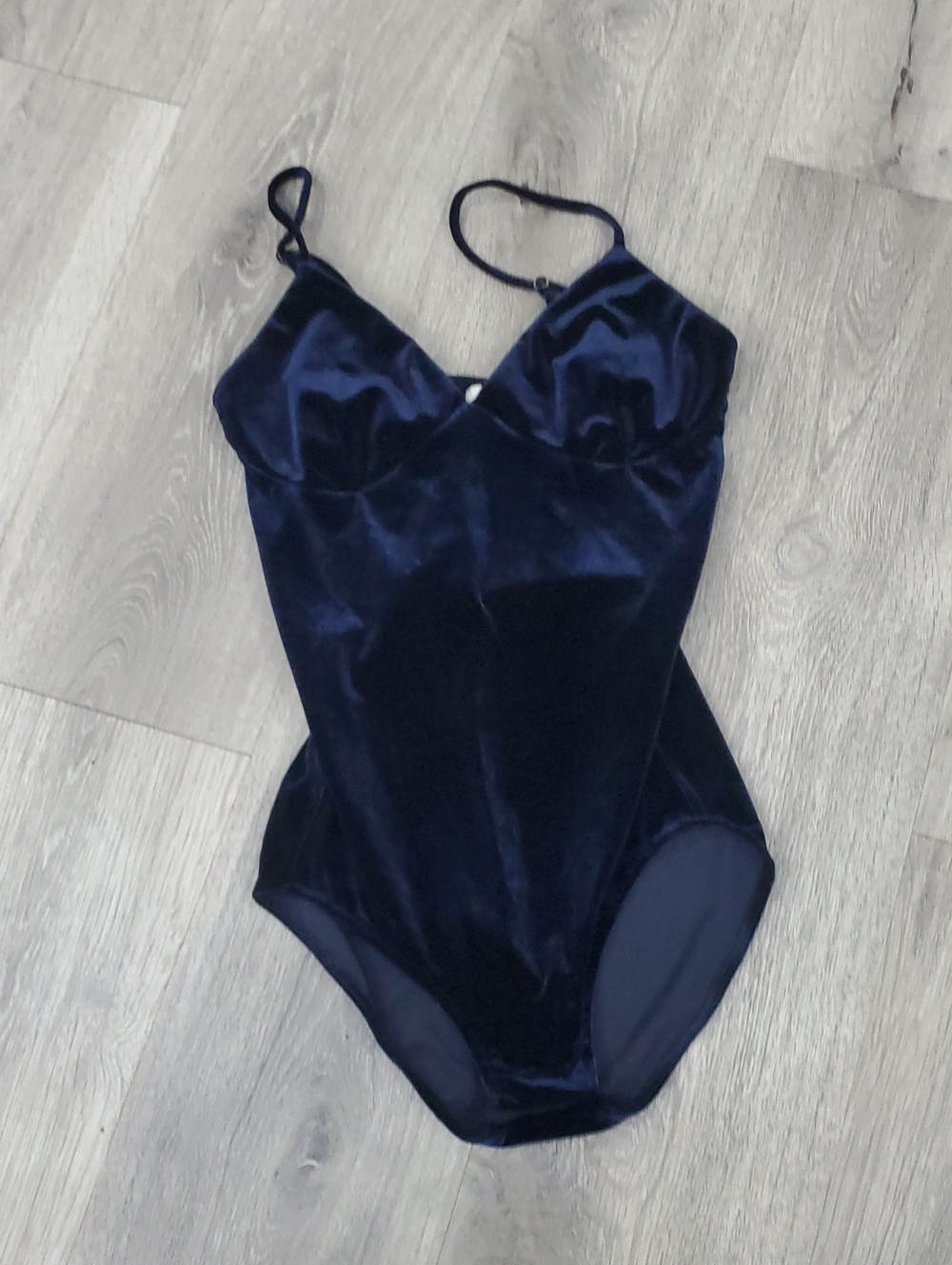 Misa Los Angeles Navy Velvet Naomi Bodysuit Xs
